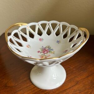 Vintage Bavarian , Germany porcelain footed pierced bowl